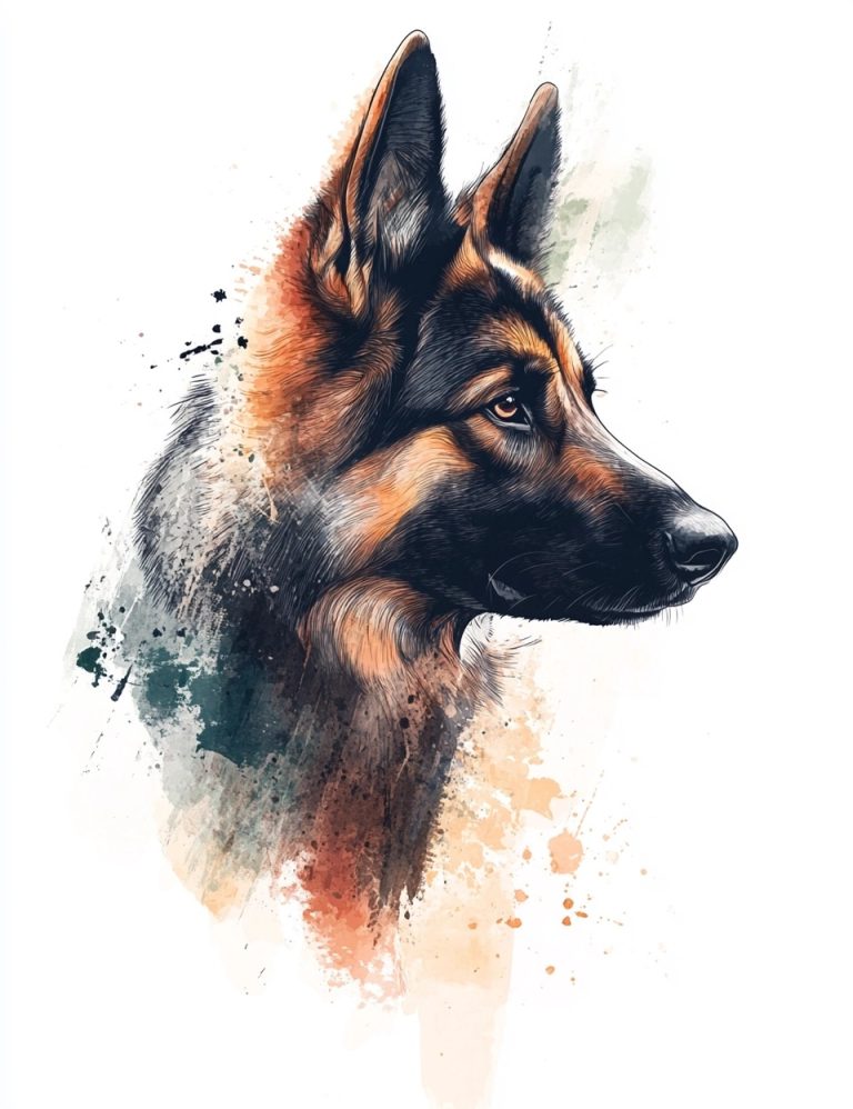 Watercolor German Shepherd Head