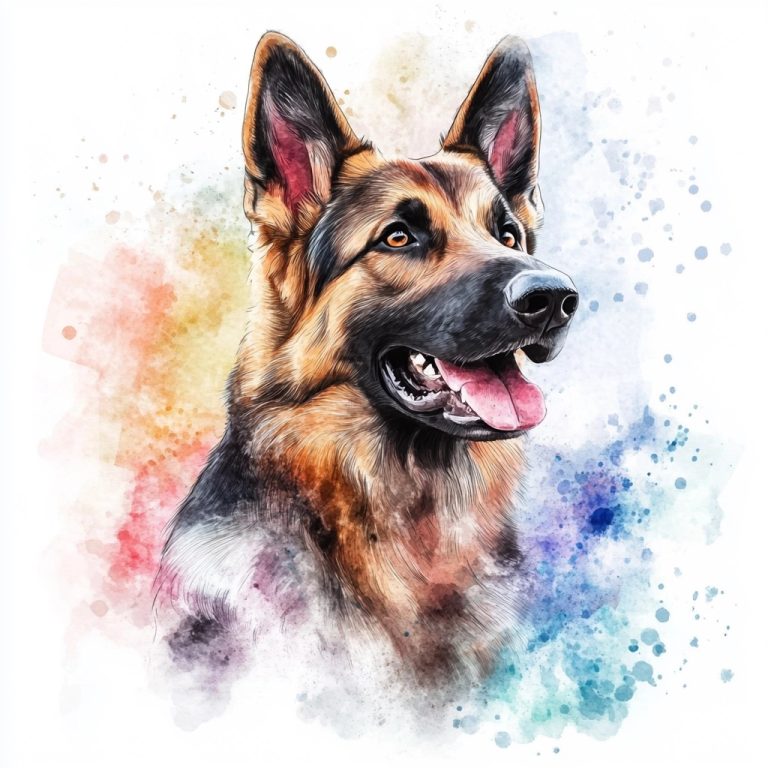 Watercolor German Shepherd Portrait