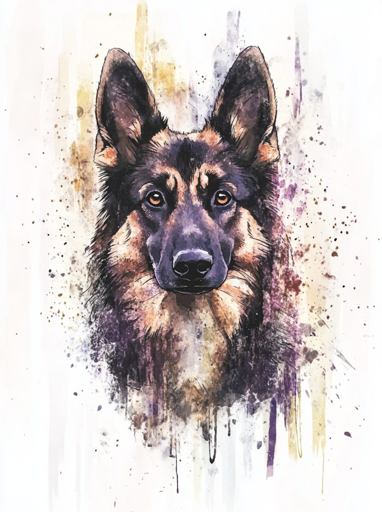 Watercolor German Shepherd Splatter