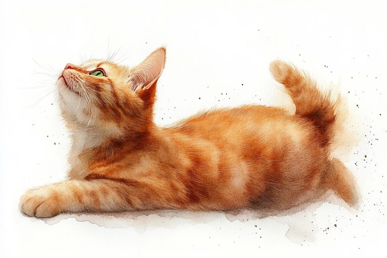 Watercolor Ginger Cat Jumping