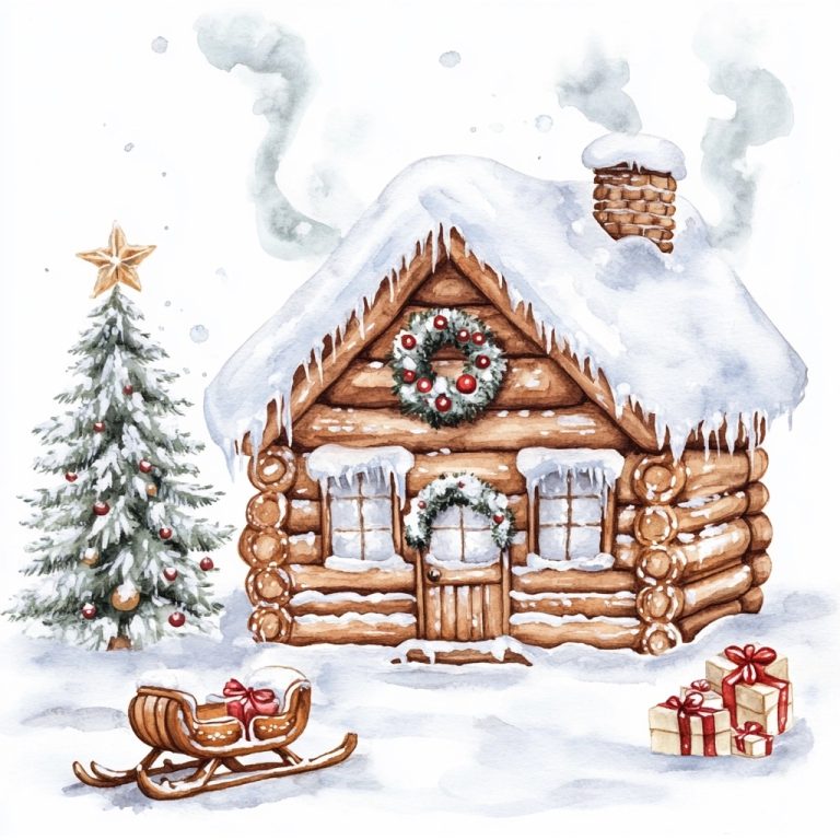 Watercolor Gingerbread Cabin