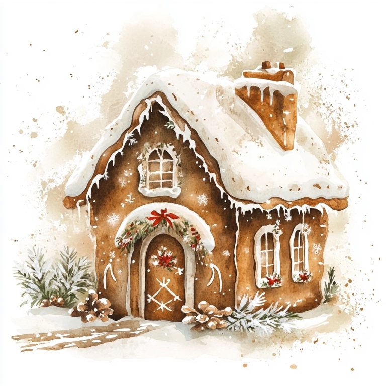 Watercolor Gingerbread House 1