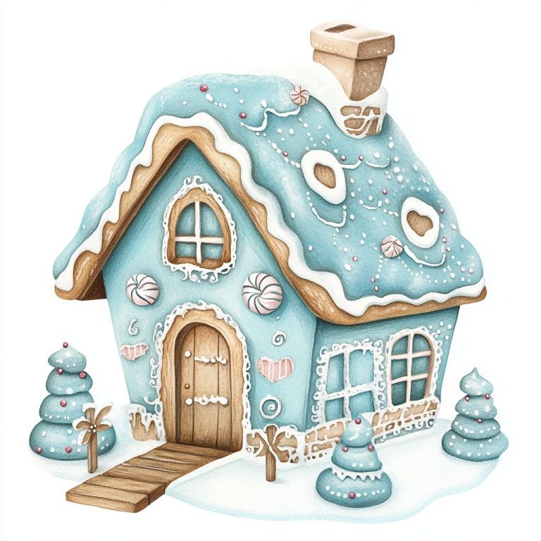 Watercolor Gingerbread House Clipart 1