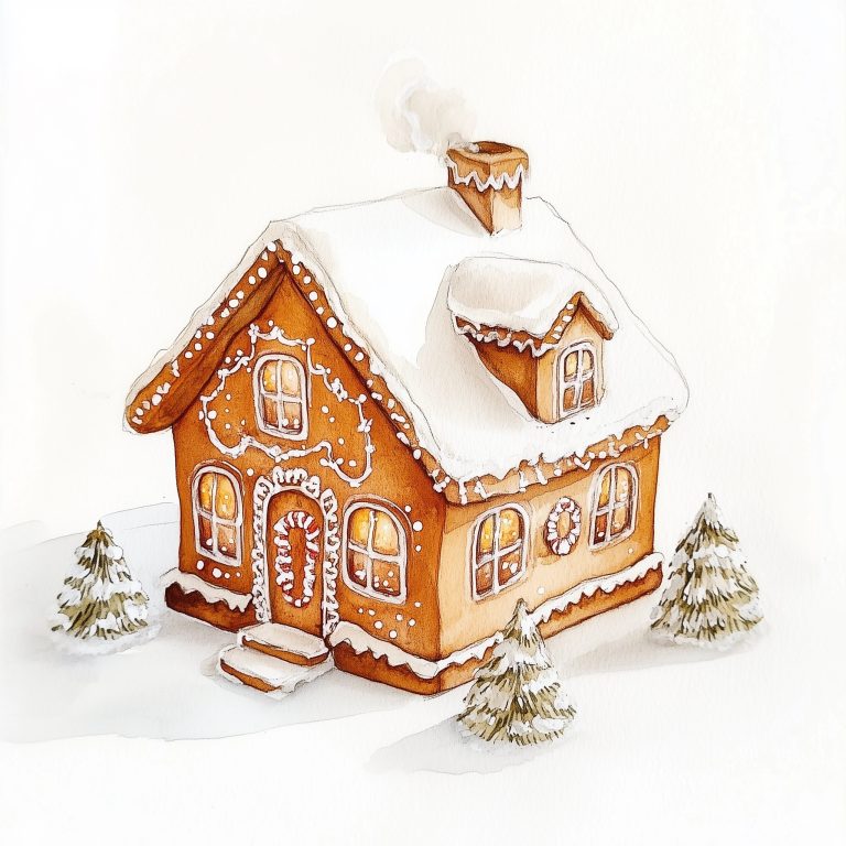 Watercolor Gingerbread House Design