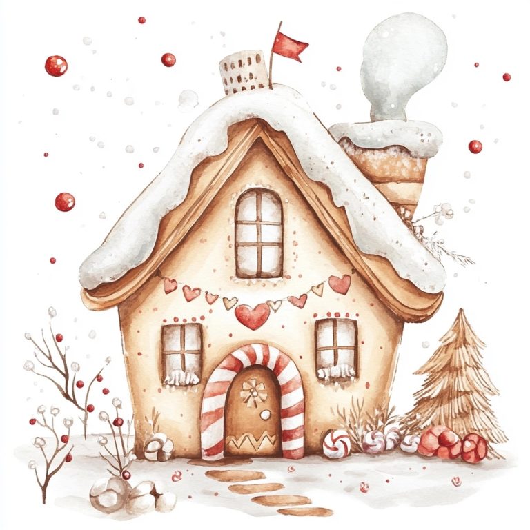 Watercolor Gingerbread House Logo