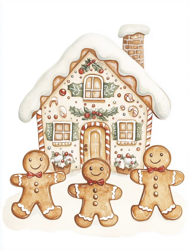 Watercolor Gingerbread Scene