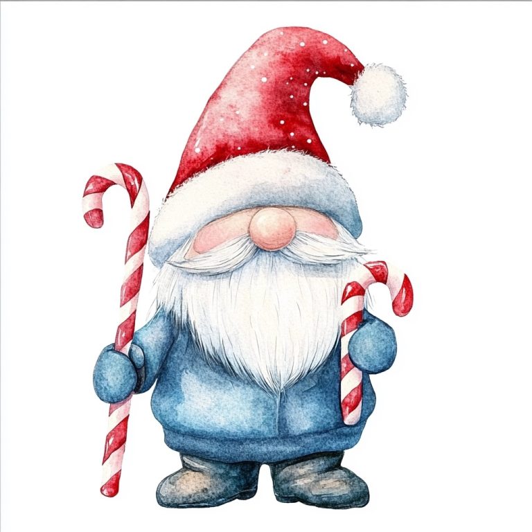 Watercolor Gnome with Candy Cane