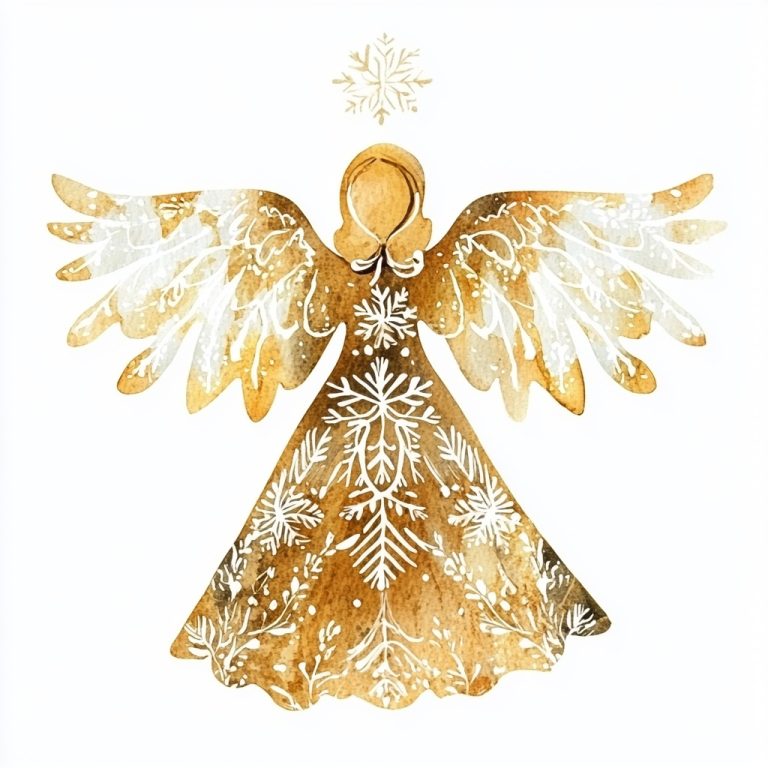 Watercolor Gold Christmas Angel