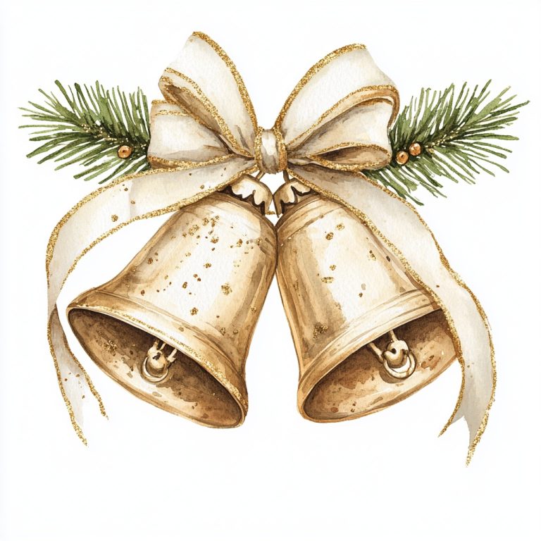 Watercolor Gold Christmas Bells 1