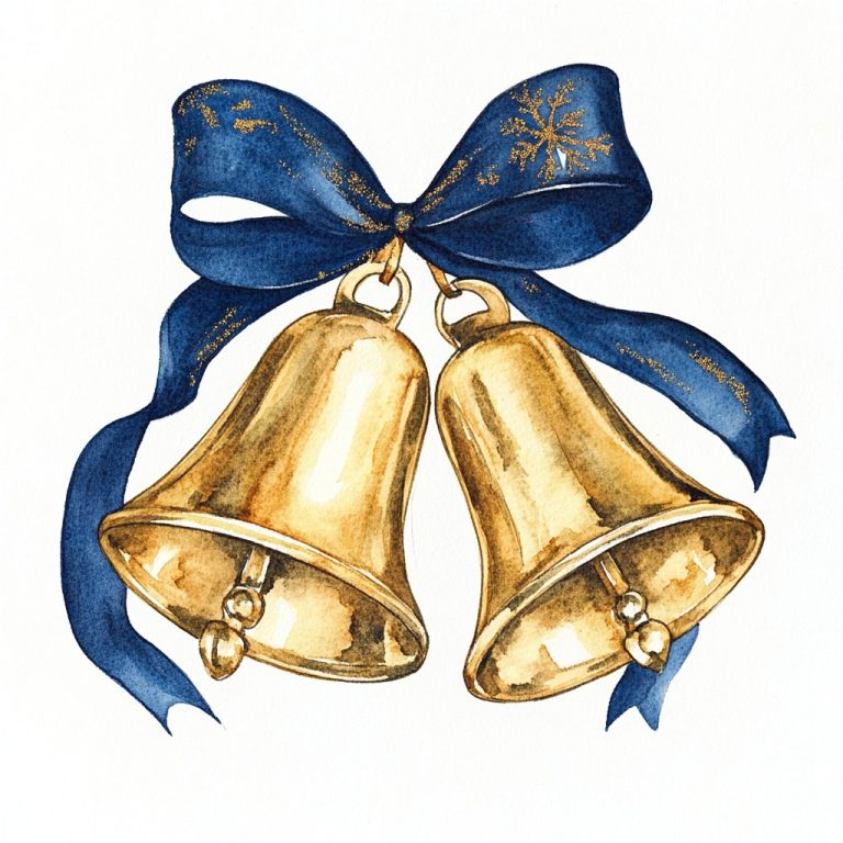 Watercolor Gold Christmas Bells