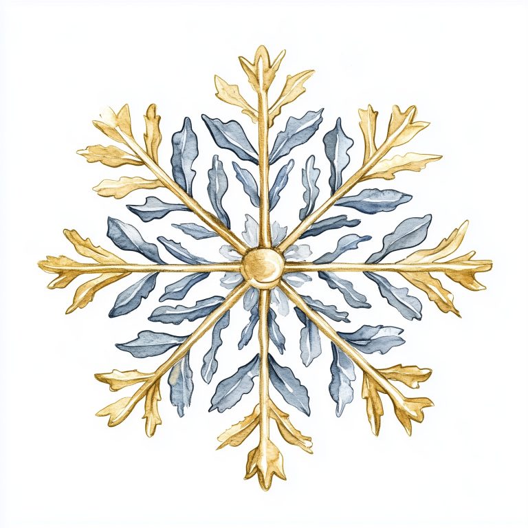 Watercolor Gold Silver Snowflake