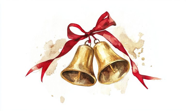 Watercolor Golden Bells Ribbons