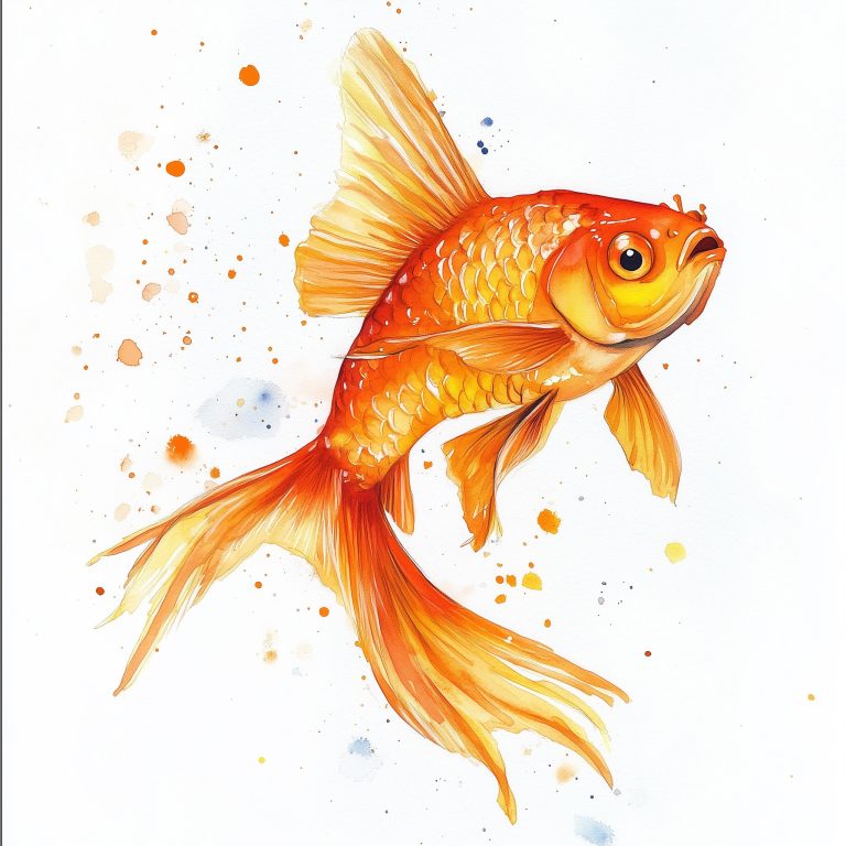 Watercolor Goldfish on White