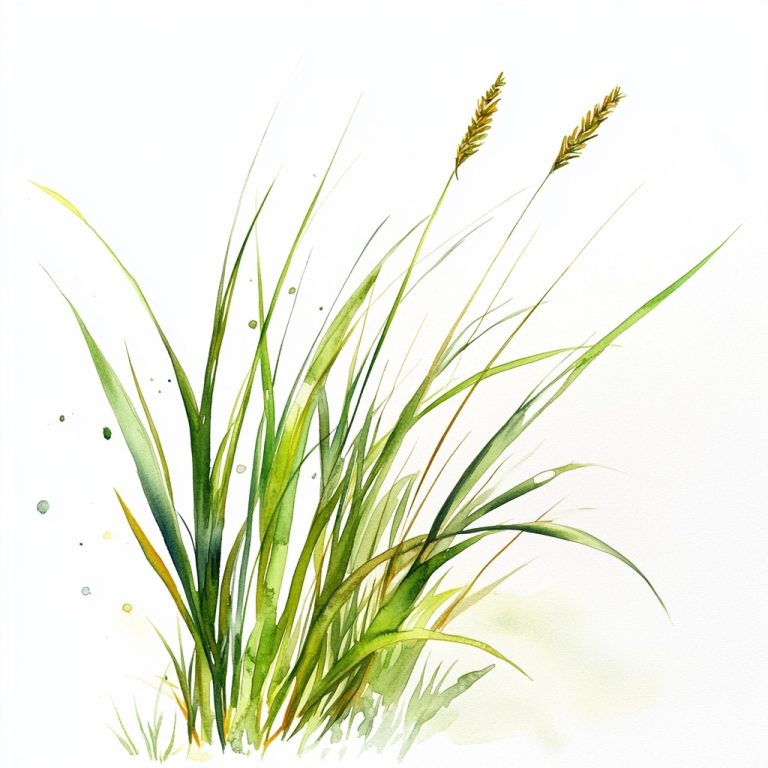 Watercolor Grass Blades with Droplets