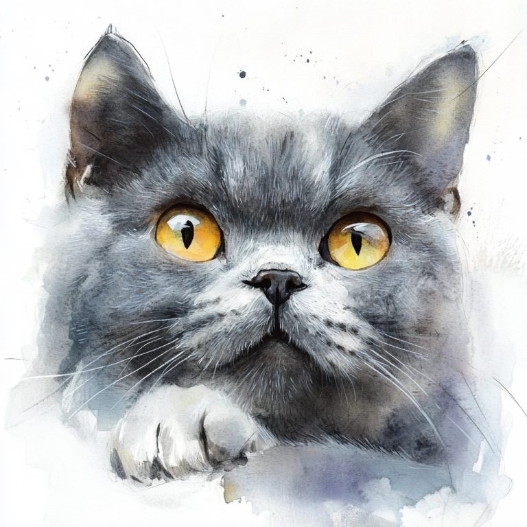 Watercolor Gray Cat 1