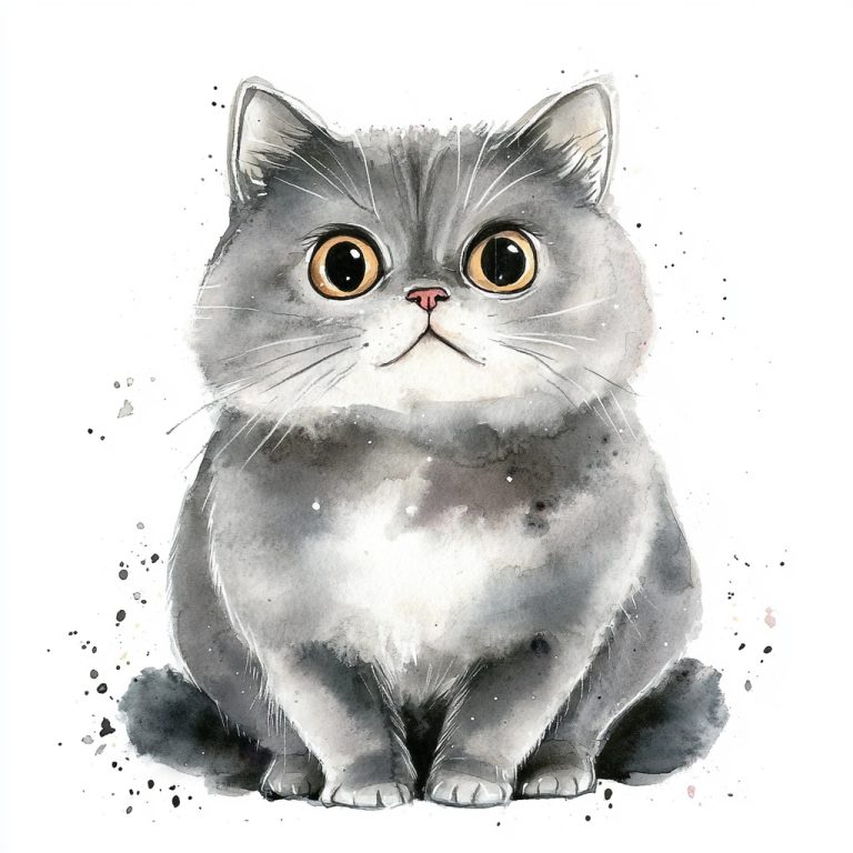 Watercolor Gray Cat