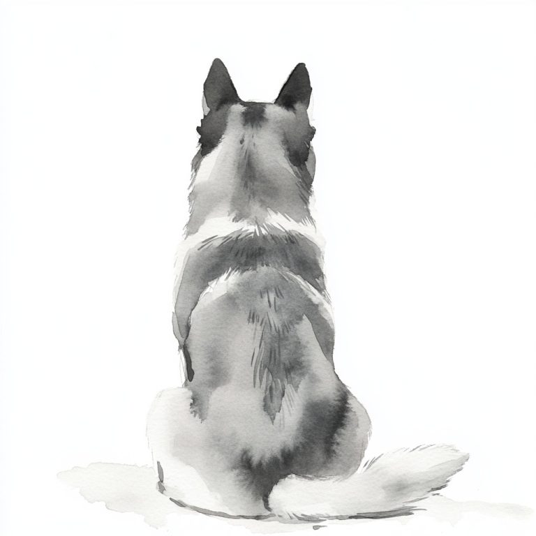 Watercolor Gray Husky Backview