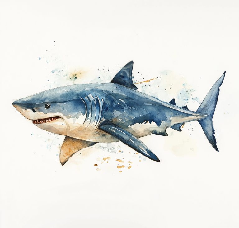 Watercolor Great White Shark