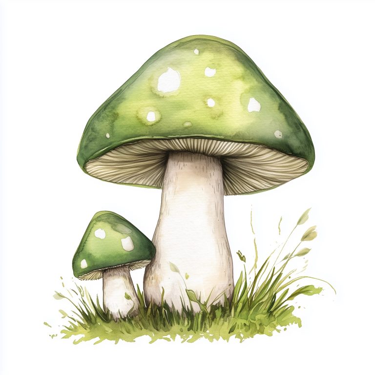 Watercolor Green Mushroom