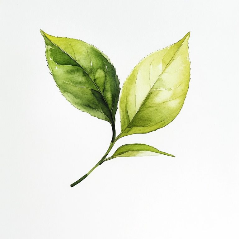 Watercolor Green Tea Leaf