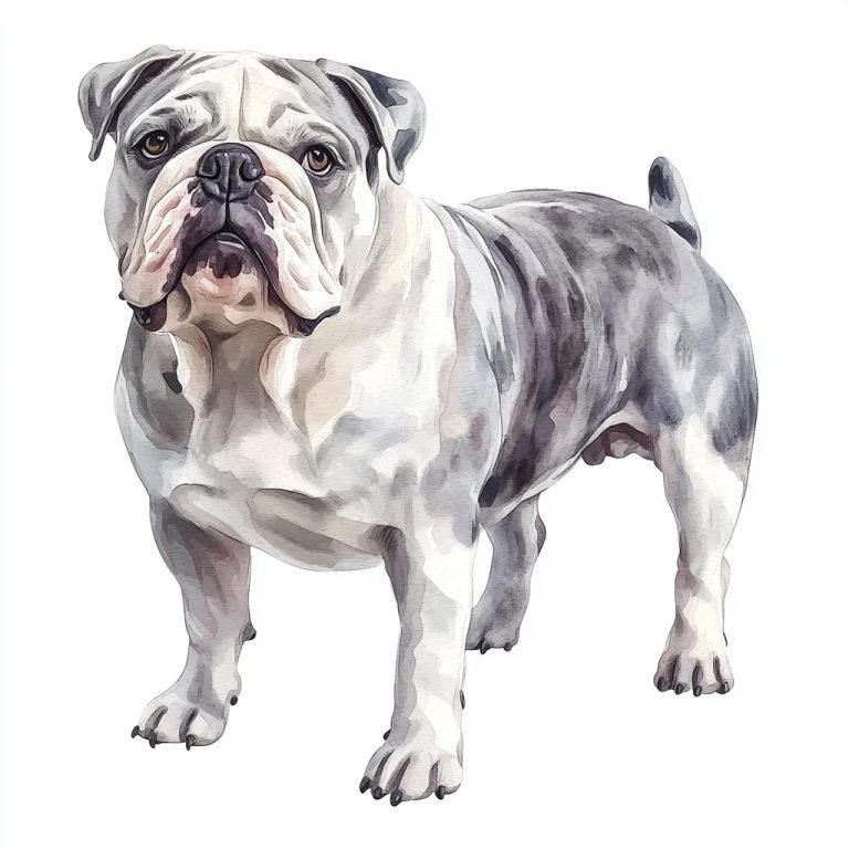 Watercolor Grey Bulldog Portrait