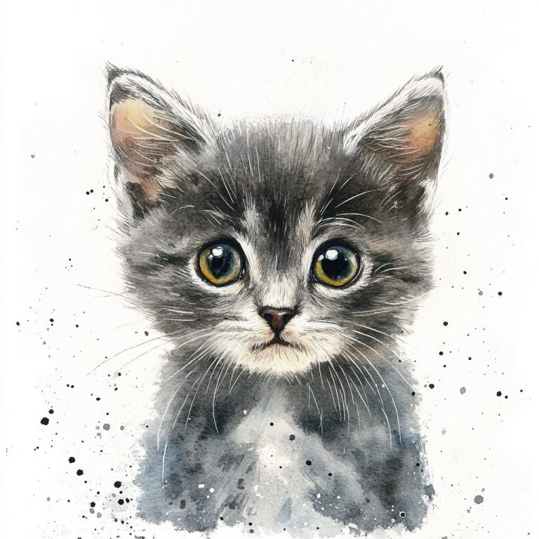 Watercolor Grey Cat Art