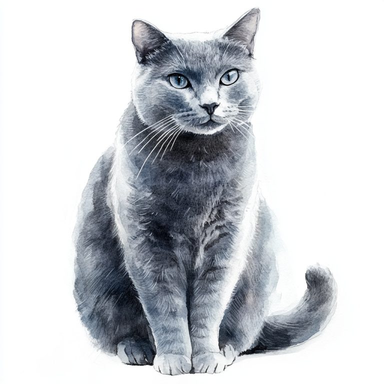 Watercolor Grey Cat Portrait