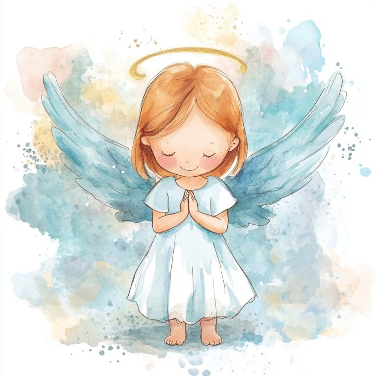 Watercolor Guardian Angel Art