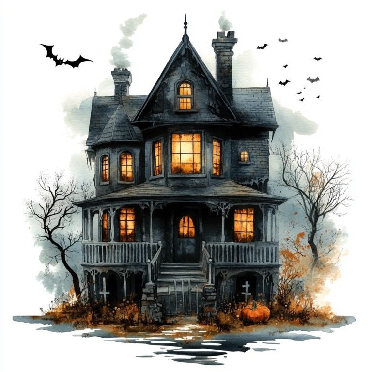 Watercolor Halloween Haunted House