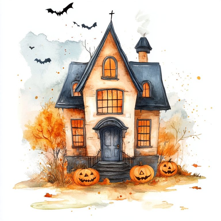 Watercolor Halloween House Clipart