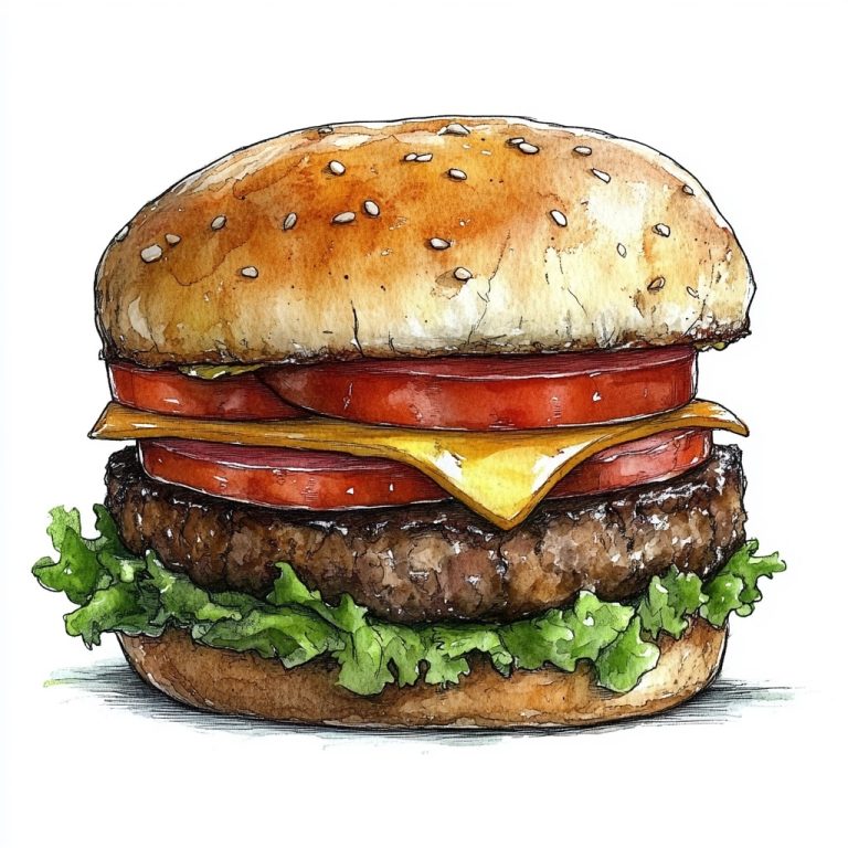 Watercolor Hamburger Line Art