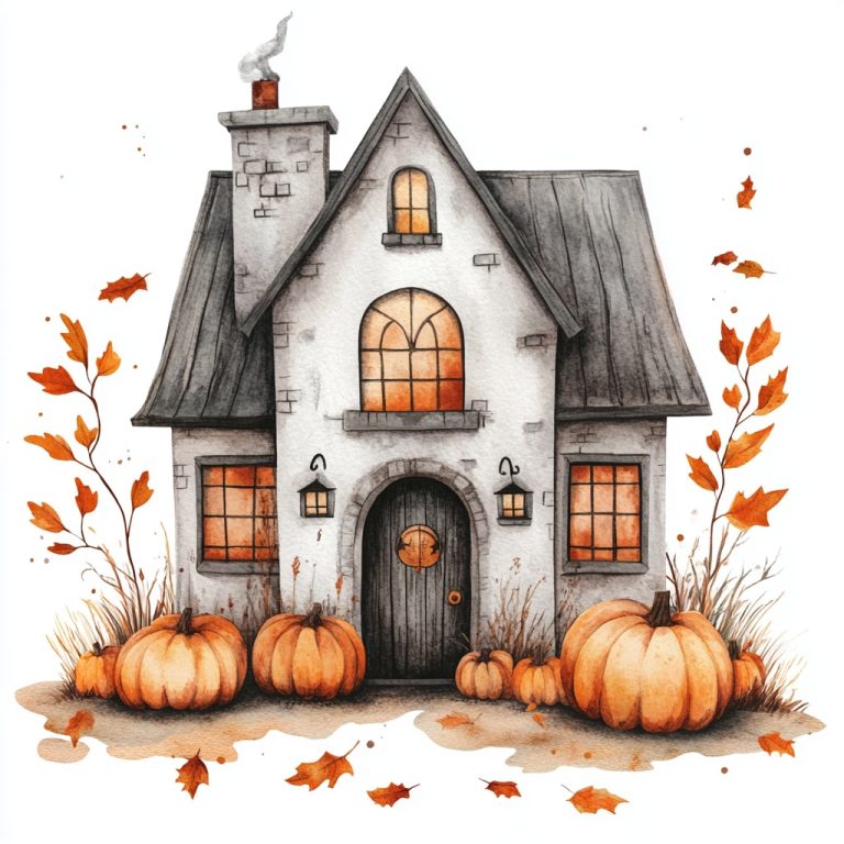 Watercolor Haunted House Clipart