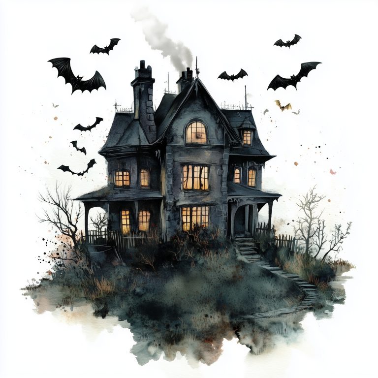 Watercolor Haunted Manor Scene