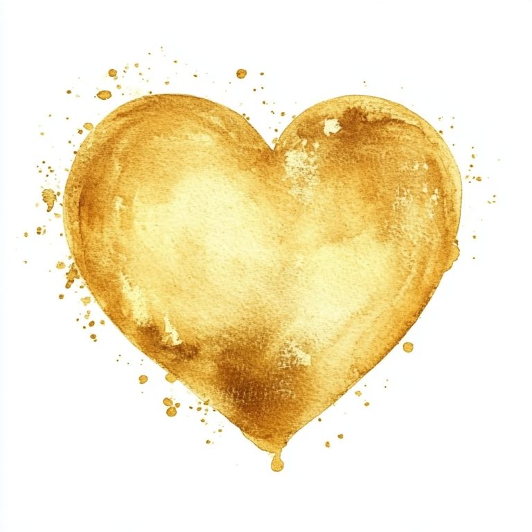 Watercolor Heart Bubble Gold