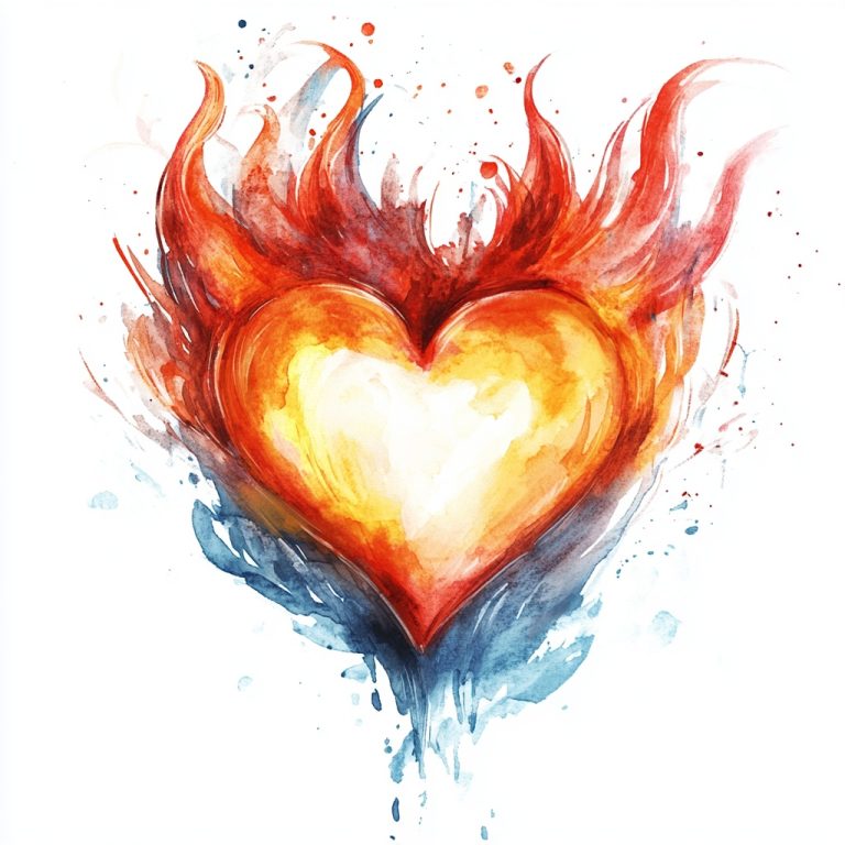 Watercolor Heart Flames