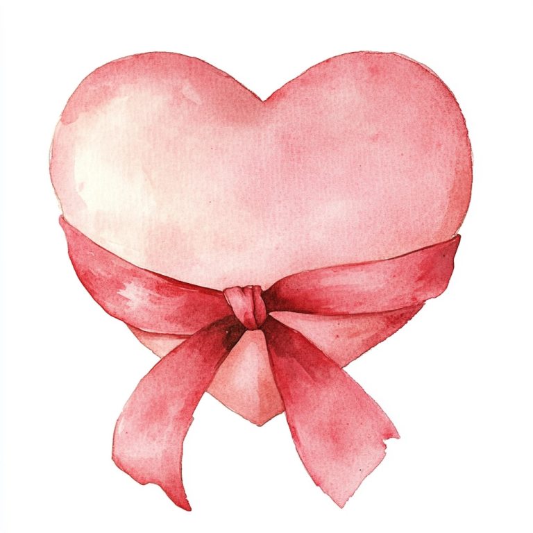 Watercolor Heart with Ribbon