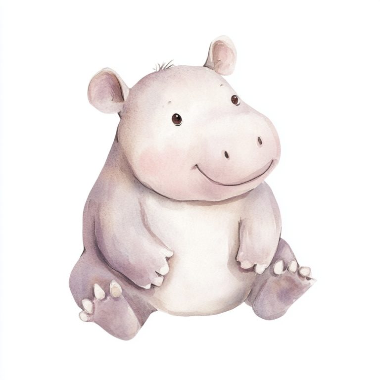 Watercolor Hippo Children Illustration