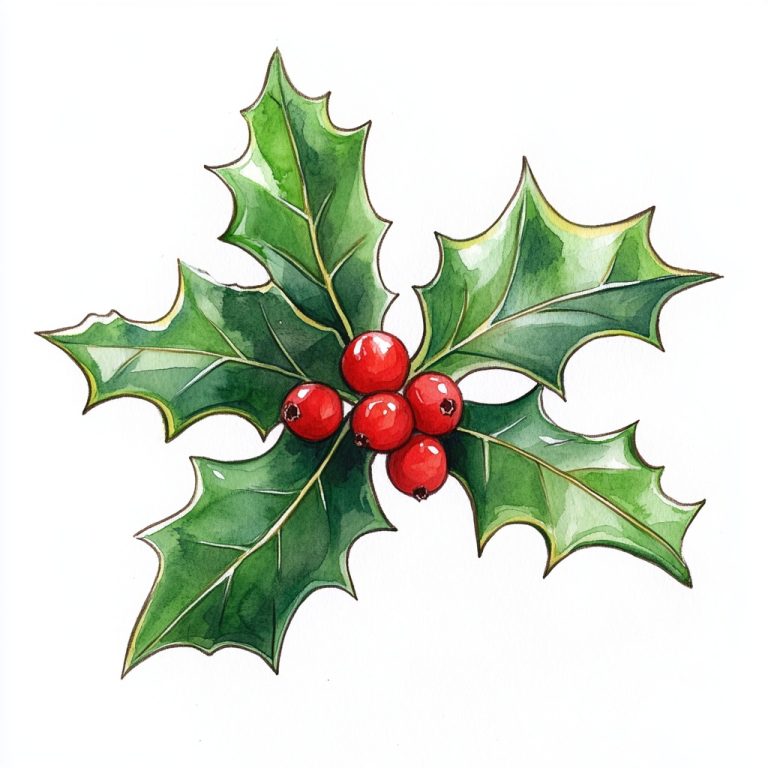 Watercolor Holly Clipart Design