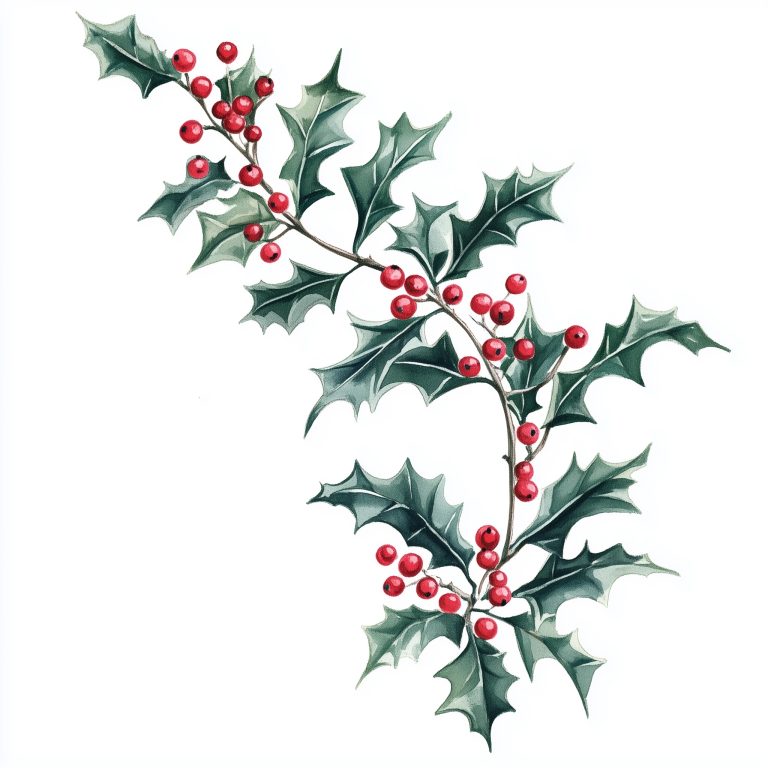 Watercolor Holly Flowers Outline