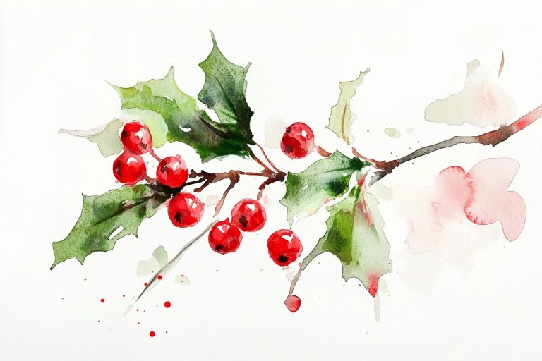 Watercolor Holly Sprig Berries