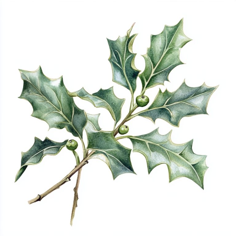 Watercolor Holly Sprig Illustration