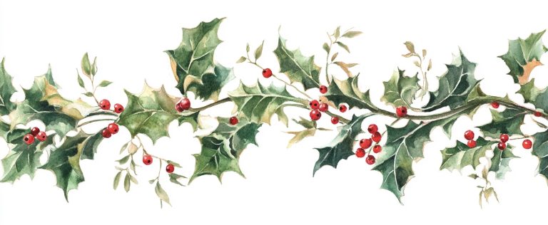 Watercolor Holly and Ivy Border