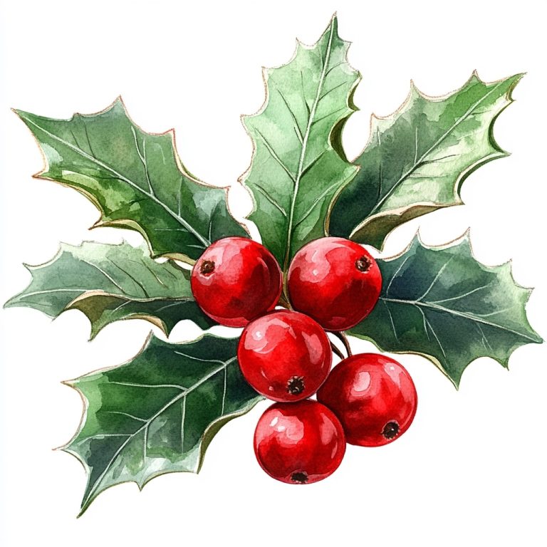 Watercolor Holly on White