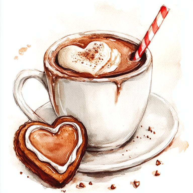 Watercolor Hot Chocolate Scene 1