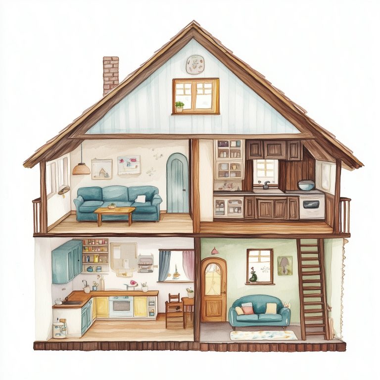 Watercolor House Cross Section