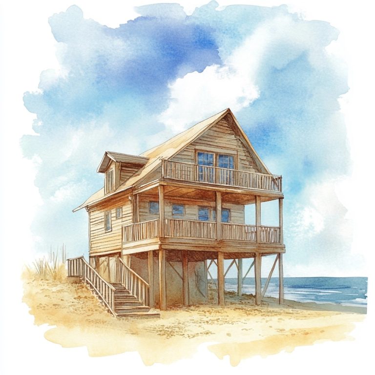 Watercolor House by Beach