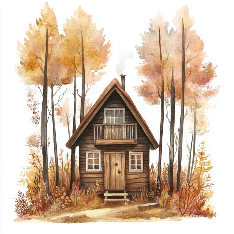 Watercolor House in Autumn