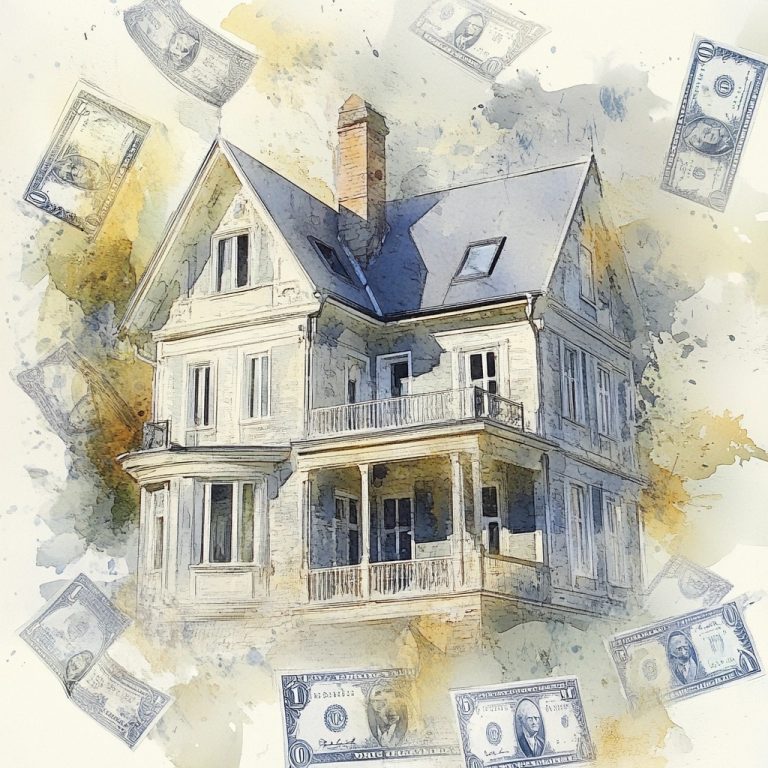 Watercolor House with Banknotes