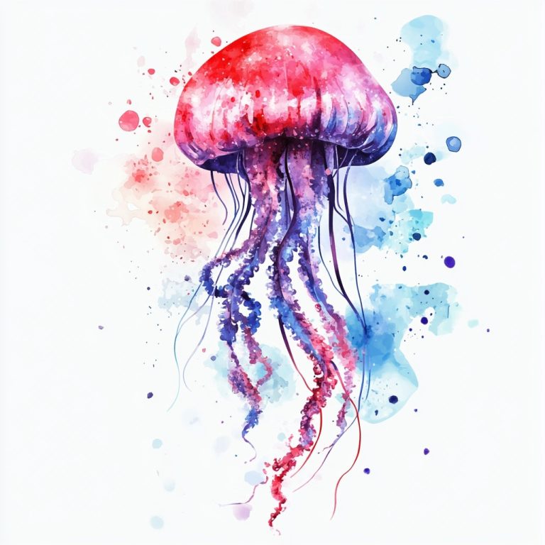 Watercolor Jellyfish in Red Purple