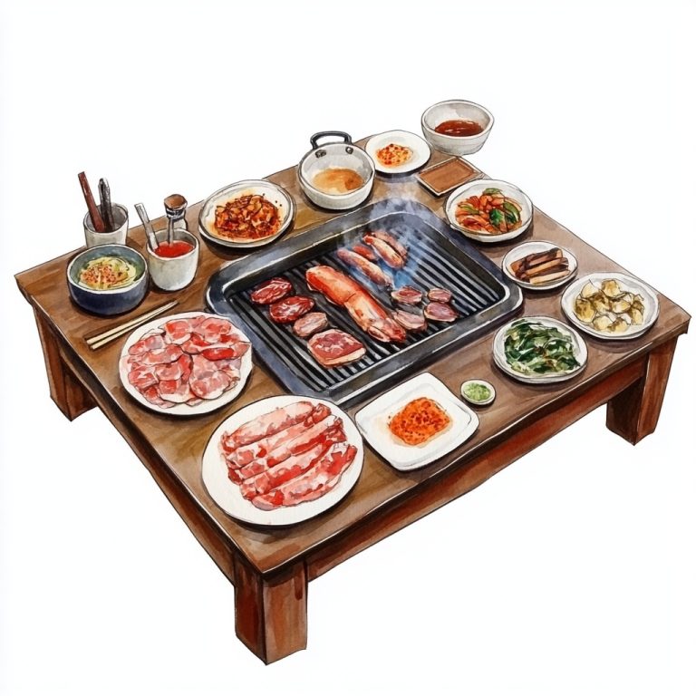 Watercolor Korean BBQ Table